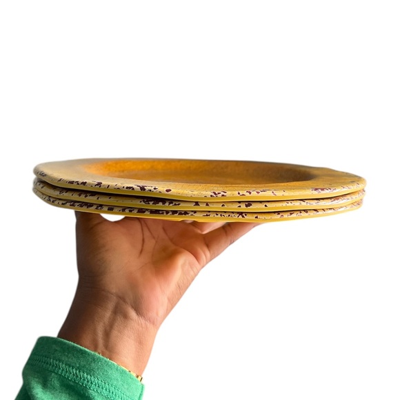 Pier 1 Imports | CARMELO Melamine Dinnerware Rustic Crackle Yellow 3 Pieces - Picture 1 of 7